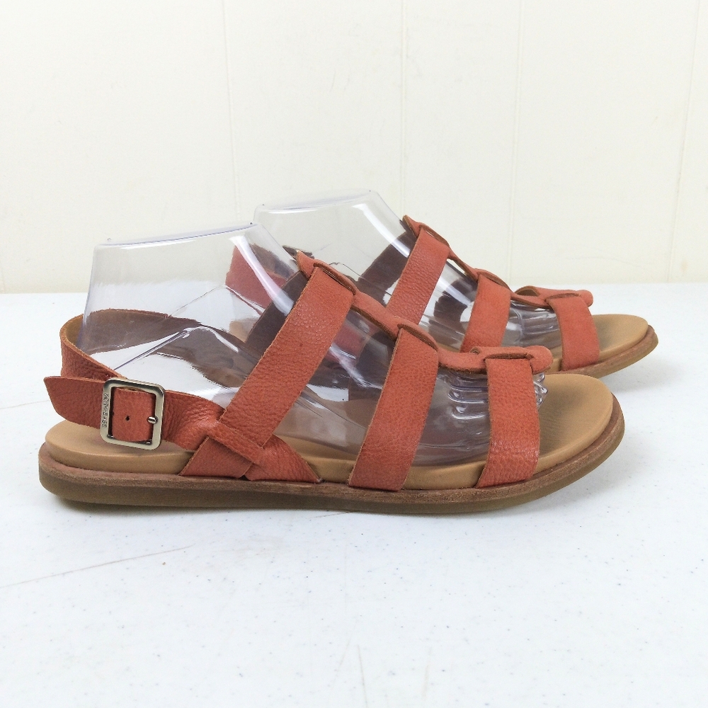 Kork Ease Strappy Yoga Sandals Women 9 Orange Leather Gladiator Flat Slingback